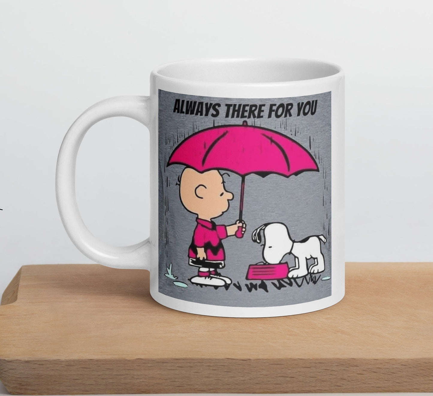 Witte Glanzende Mok met Sfeervolle Illustratie - "Always There For YOU" - #shop_name