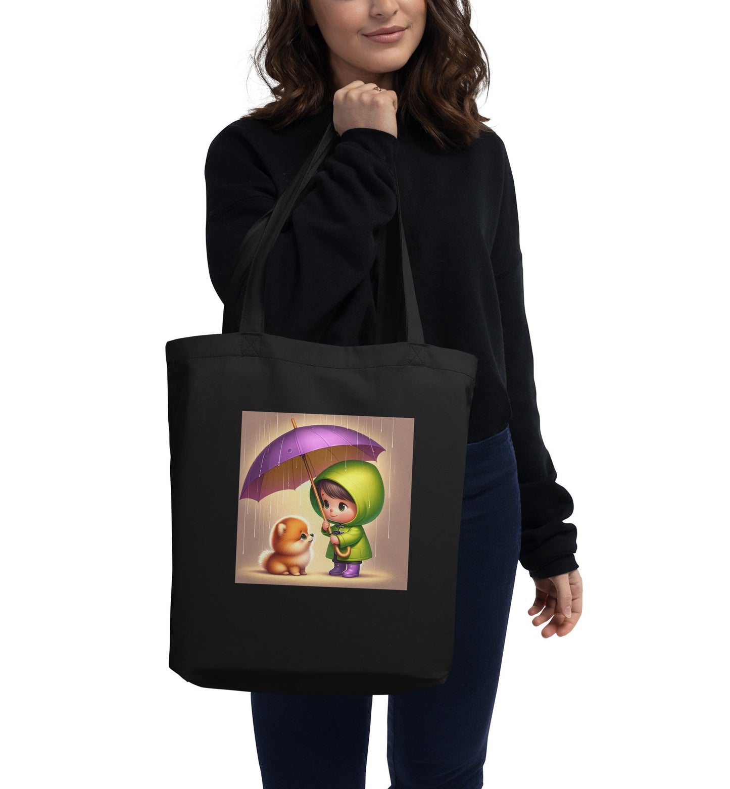 Biologische Katoenen Draagtas met Pomeranian en Kind Illustratie - Duurzaam & Stijlvol - #shop_name