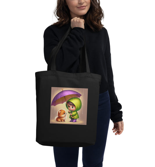 Biologische Katoenen Draagtas met Pomeranian en Kind Illustratie - Duurzaam & Stijlvol - #shop_name
