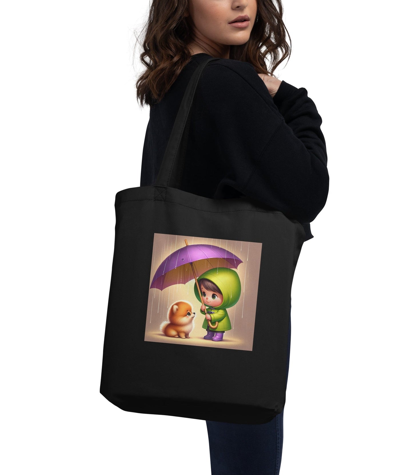 Biologische Katoenen Draagtas met Pomeranian en Kind Illustratie - Duurzaam & Stijlvol - #shop_name