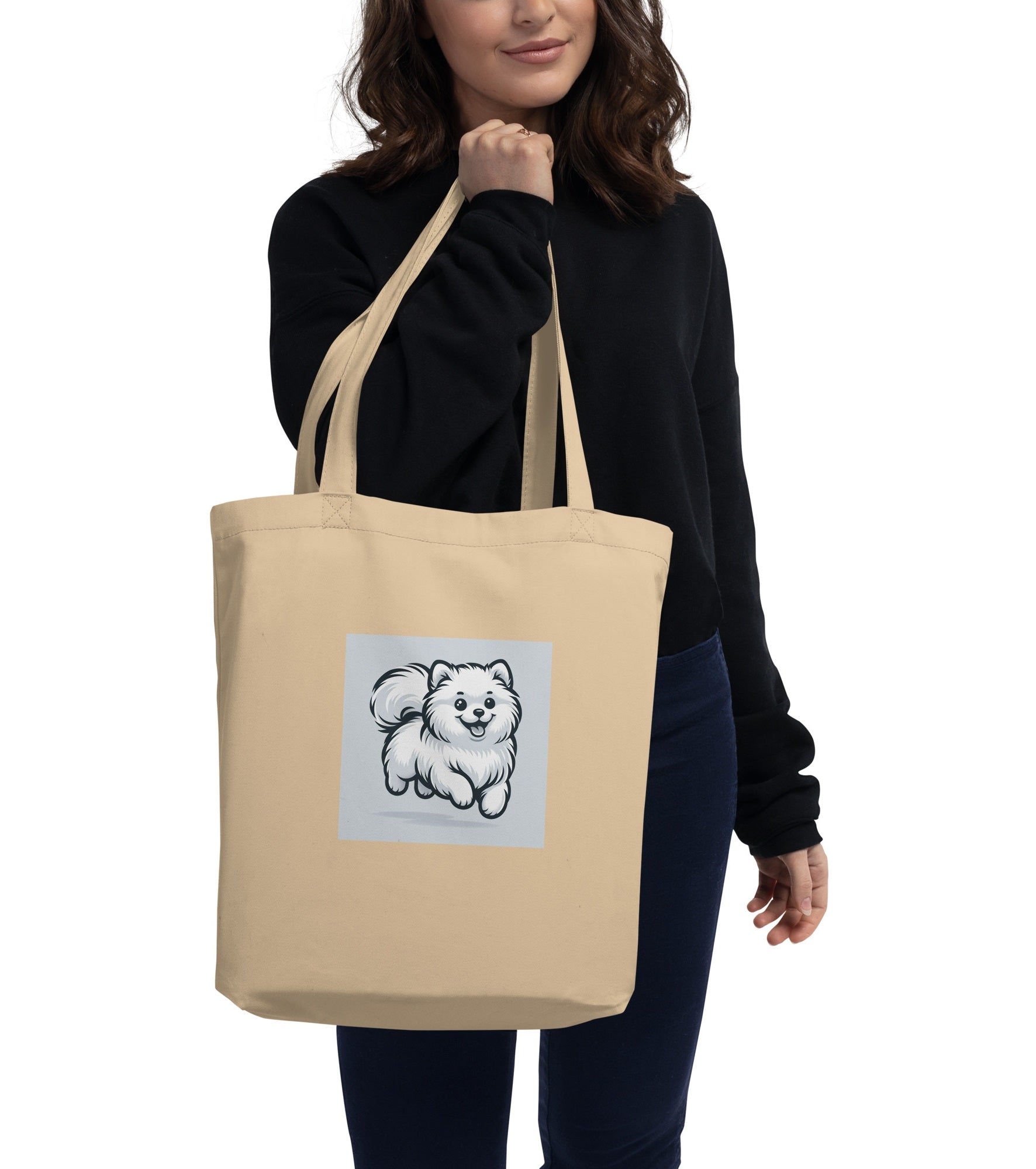 Eco - Stoffen Tas met Pomeranian Illustratie - Stijlvol & Duurzaam - #shop_name