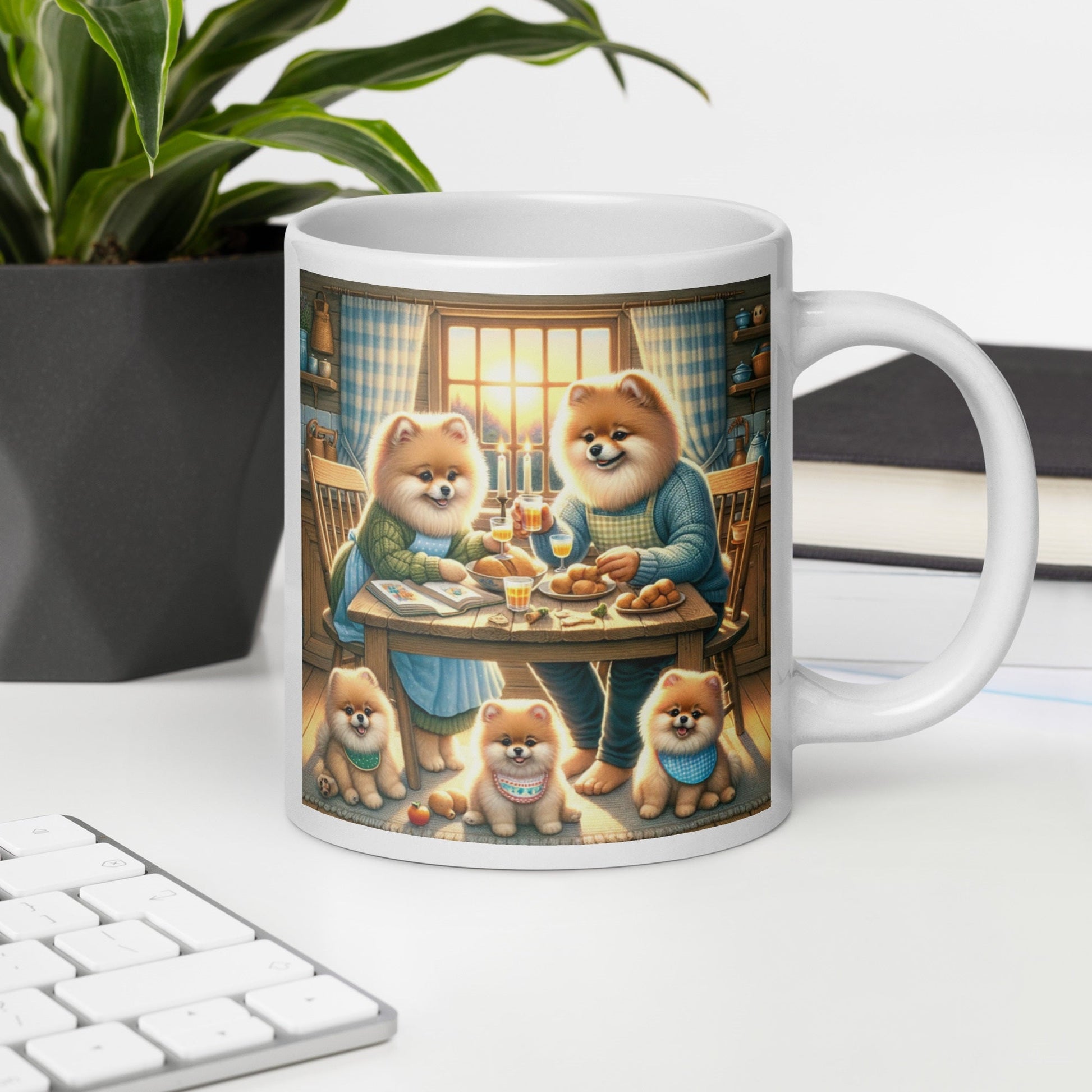 Gezellige Pom Familie Eettafel Scene - Decoratieve Koffiemok - #shop_name