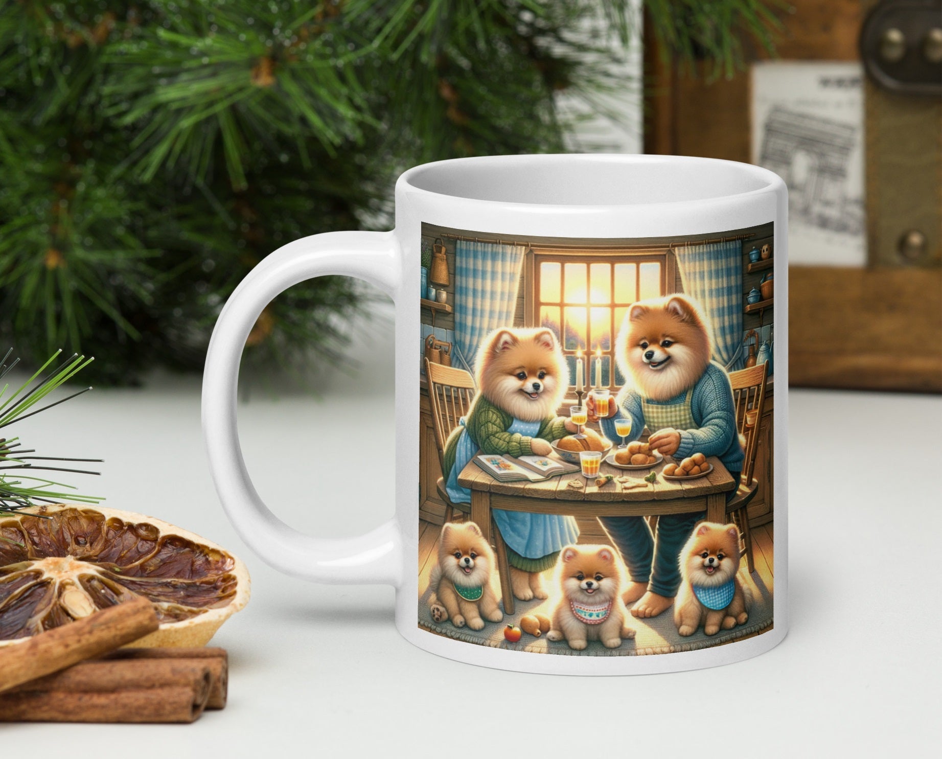 Gezellige Pom Familie Eettafel Scene - Decoratieve Koffiemok - #shop_name