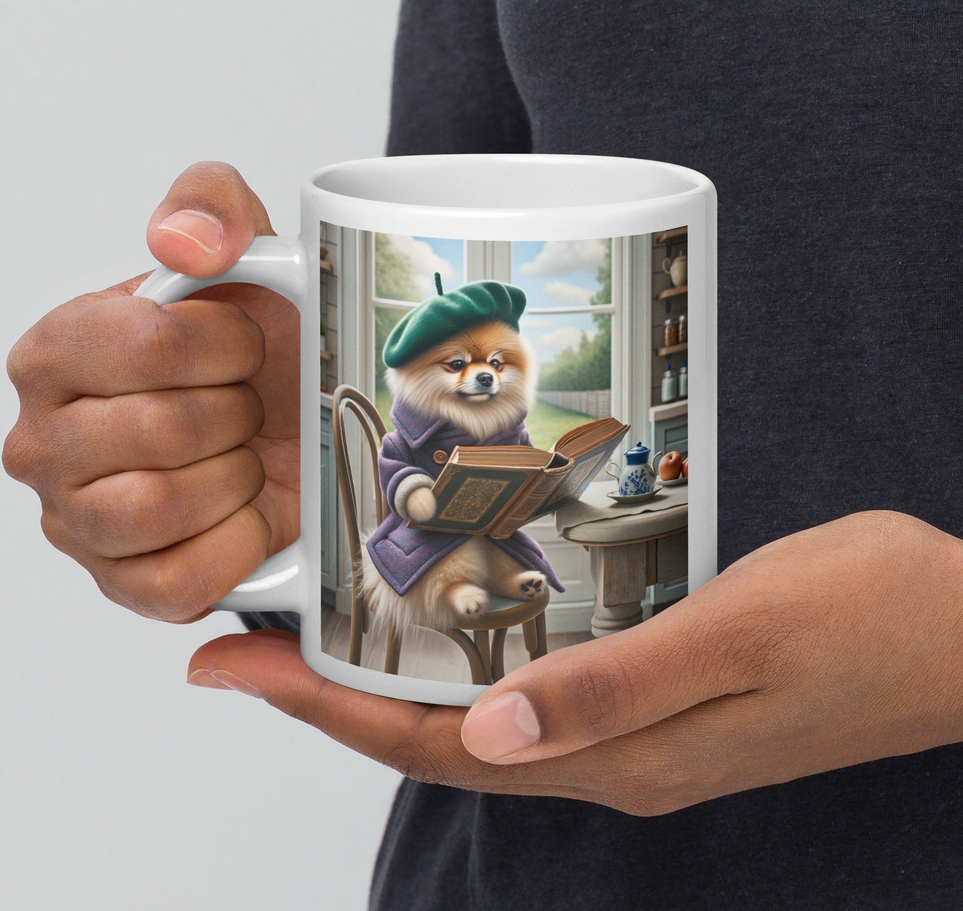 Gezellige Theemoment Pomeranian - Artistieke Leesliefhebber Mok voor Thuis - #shop_name