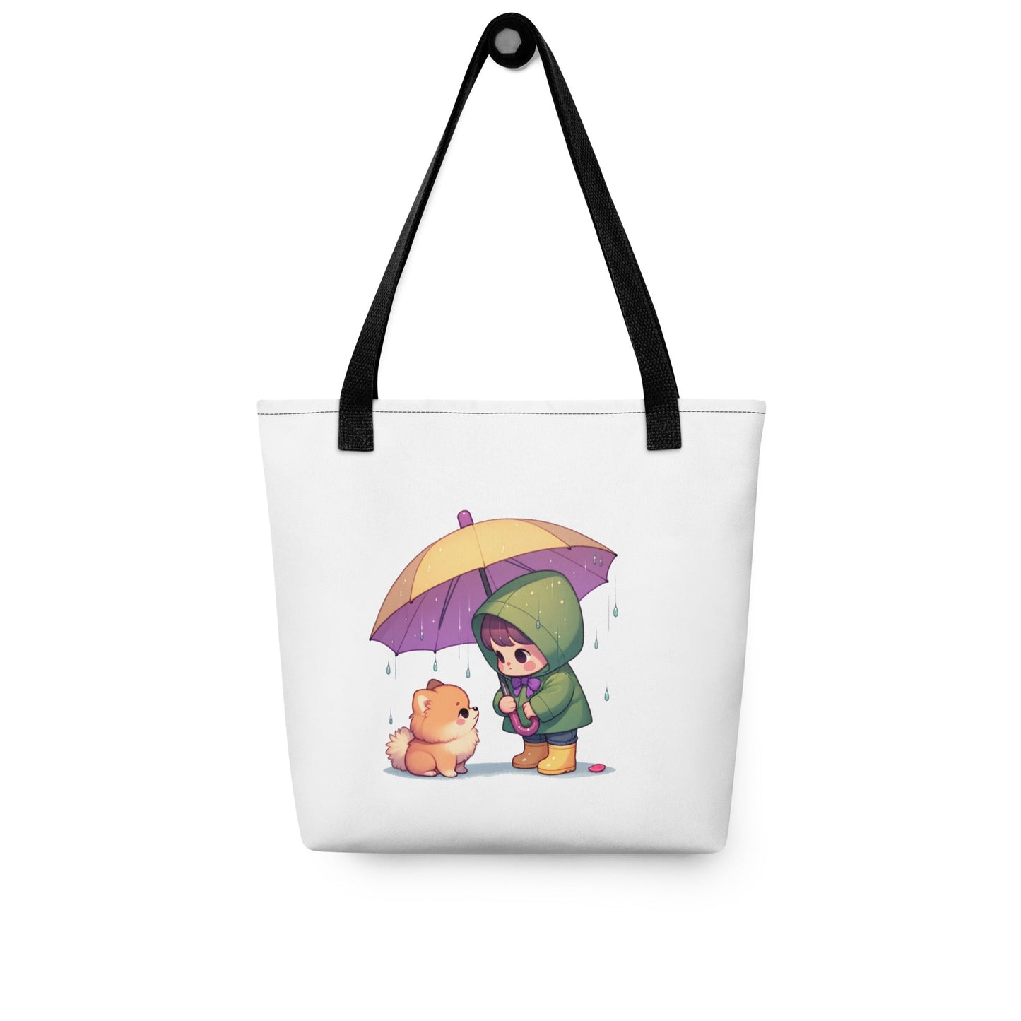 Lief Meisje en Puppy Tas - Charmante Paraplu Illustratie - Ruime & Trendy Draagtas - #shop_name