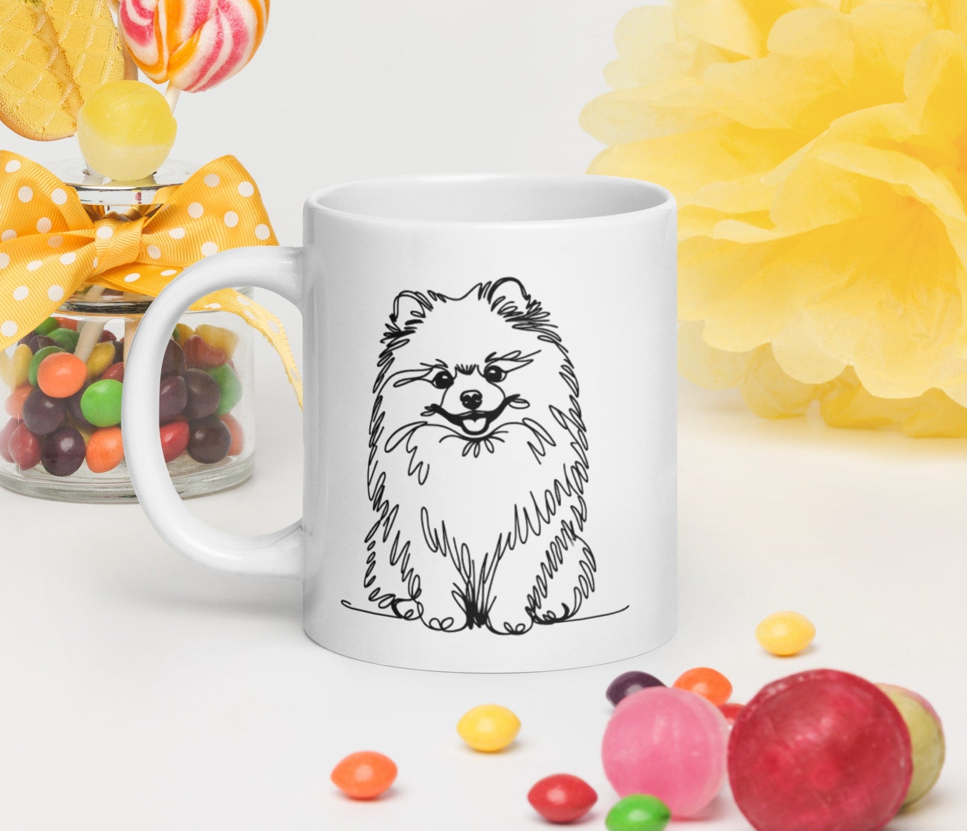 **Pomeranian Liefhebber Mok - Speelse Pomdog Schets Drinkbeker** - #shop_name