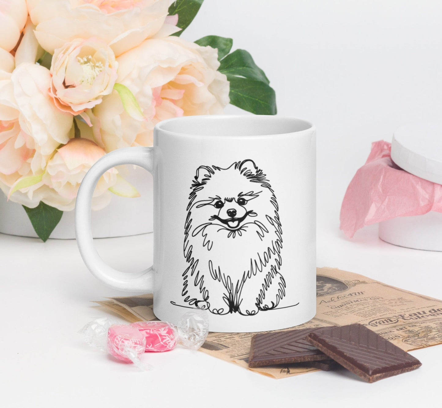 **Pomeranian Liefhebber Mok - Speelse Pomdog Schets Drinkbeker** - #shop_name