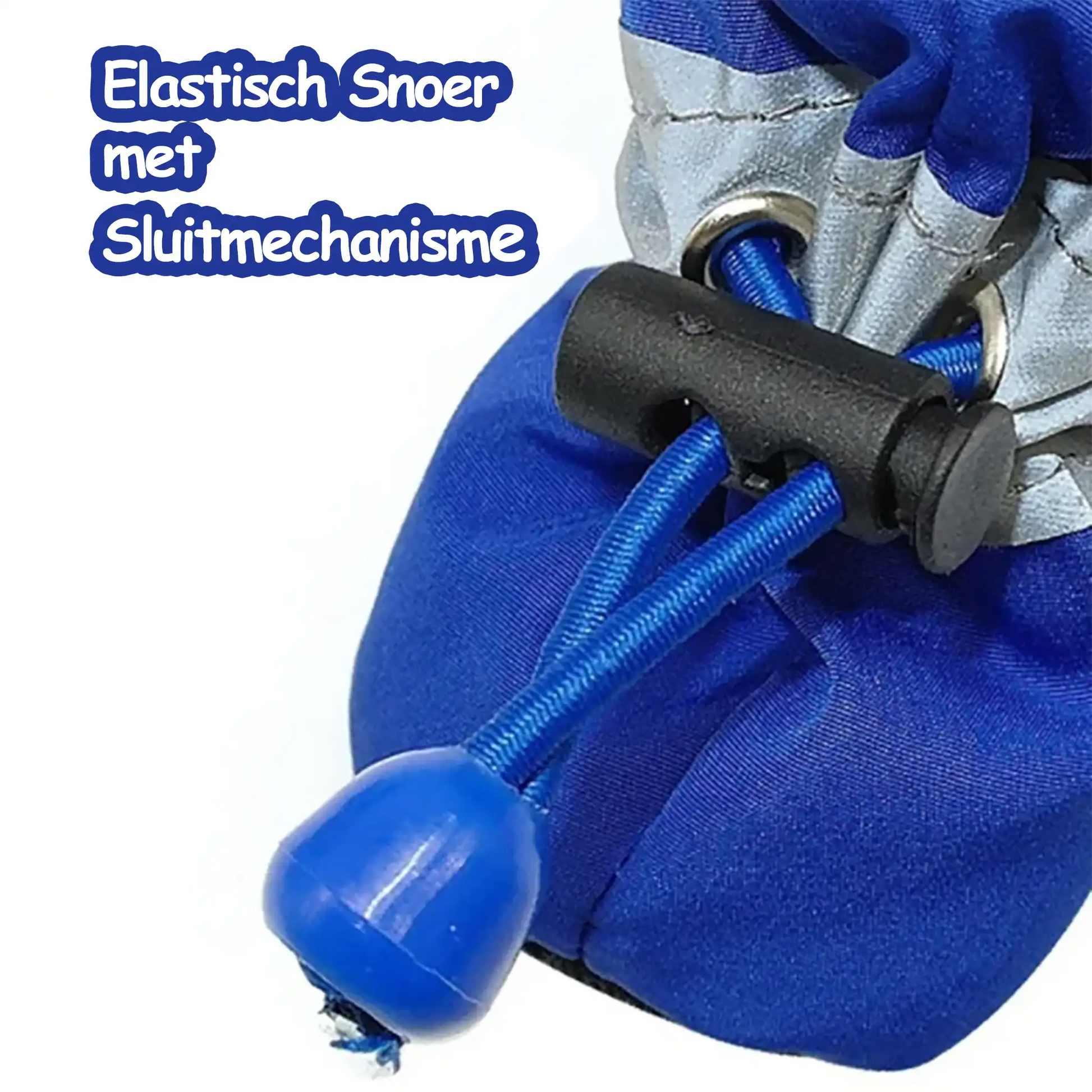 Blauwe hondenschoenen met elastisch snoer en sluitmechanisme, comfortabel en veilig voor actieve honden