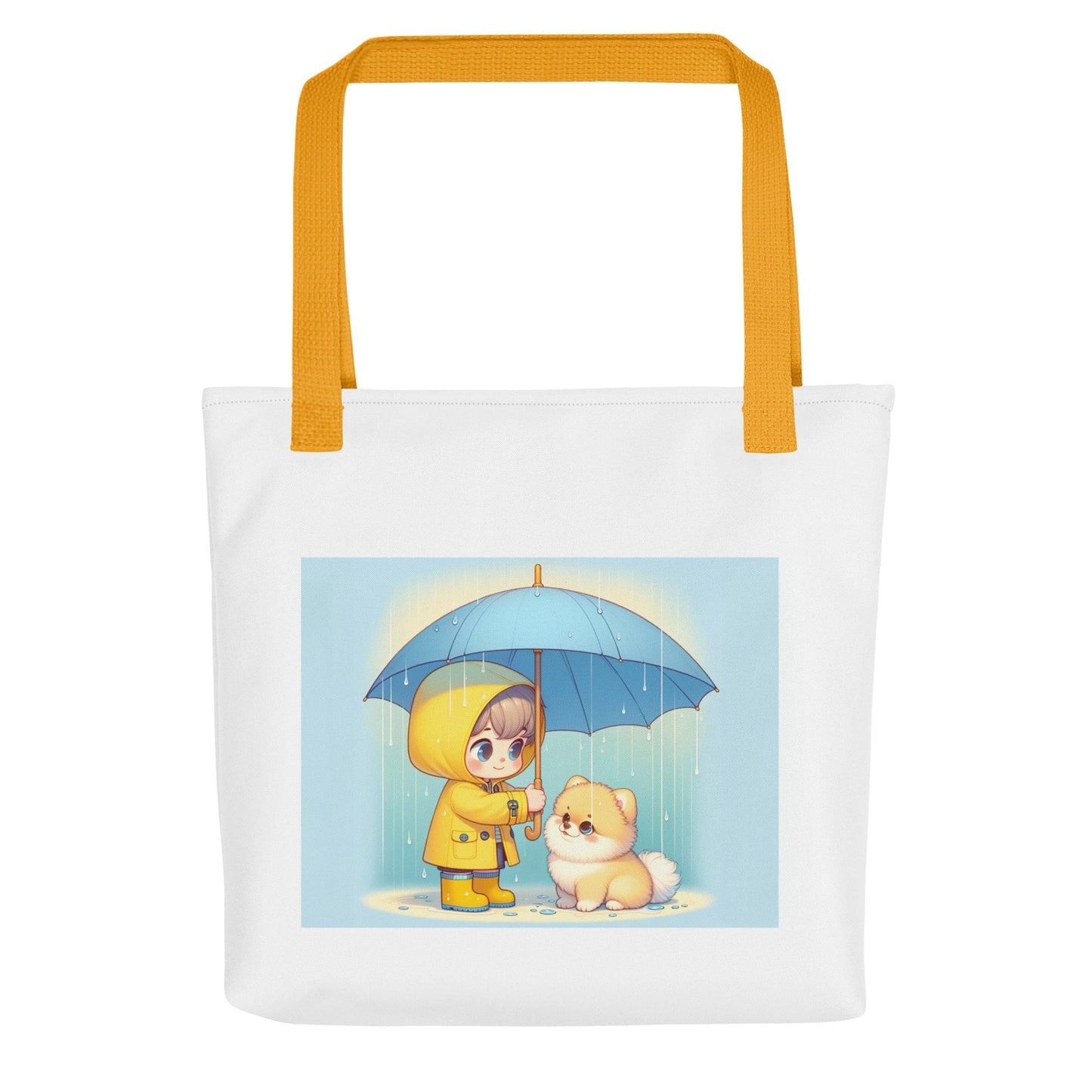 Trendy Polyester Tote Bag met Kind & Pomeranian Illustratie - #shop_name