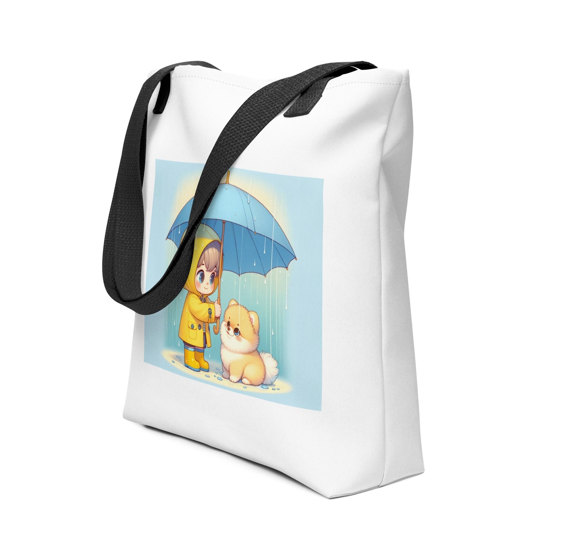 Trendy Polyester Tote Bag met Kind & Pomeranian Illustratie - #shop_name