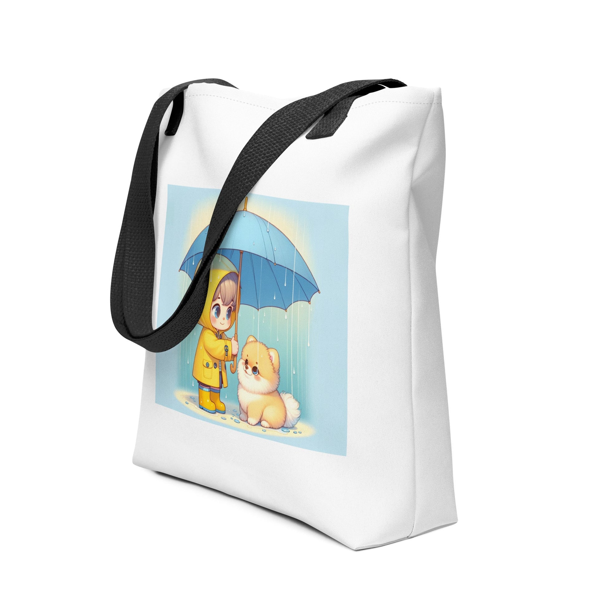 Trendy Polyester Tote Bag met Kind & Pomeranian Illustratie - #shop_name