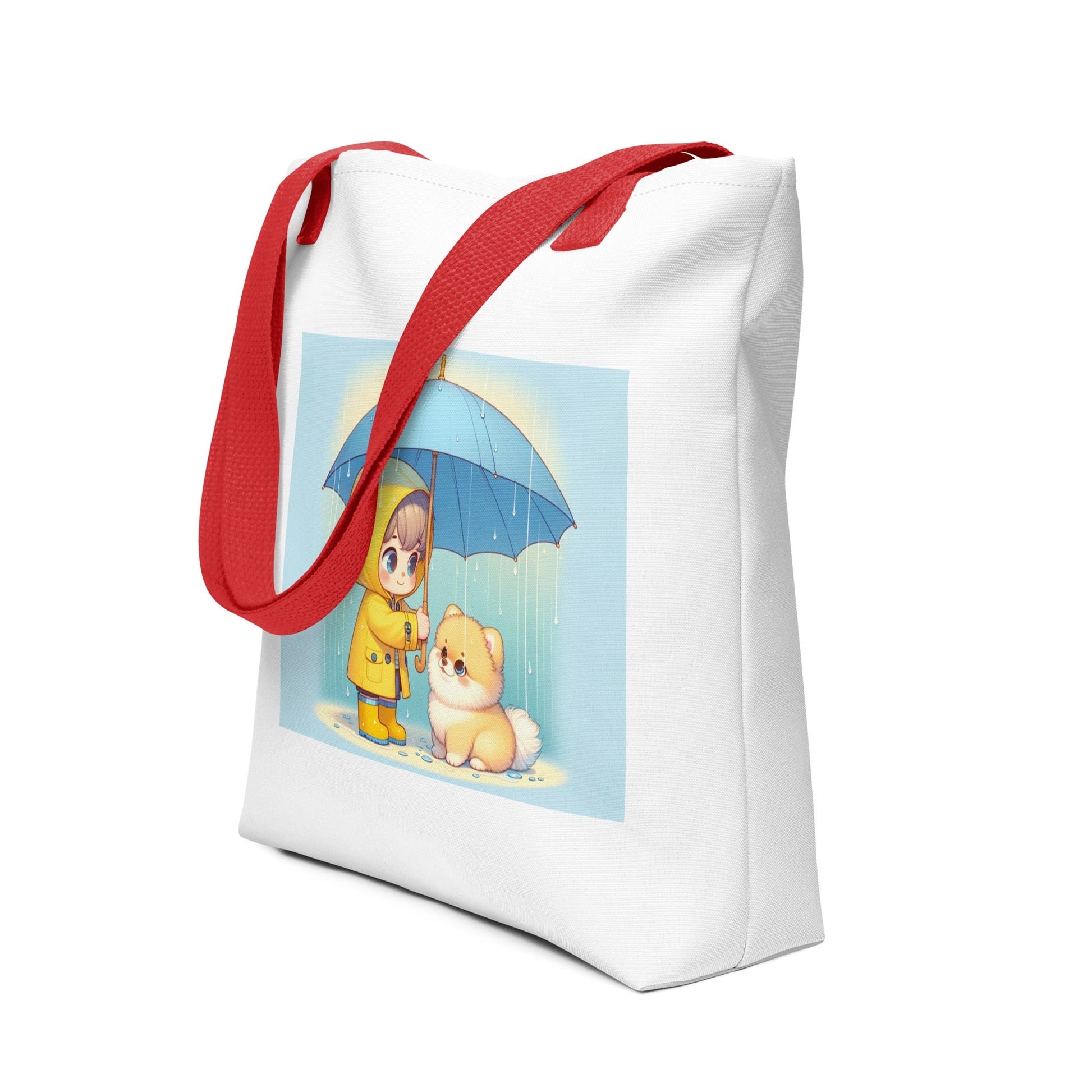 Trendy Polyester Tote Bag met Kind & Pomeranian Illustratie - #shop_name