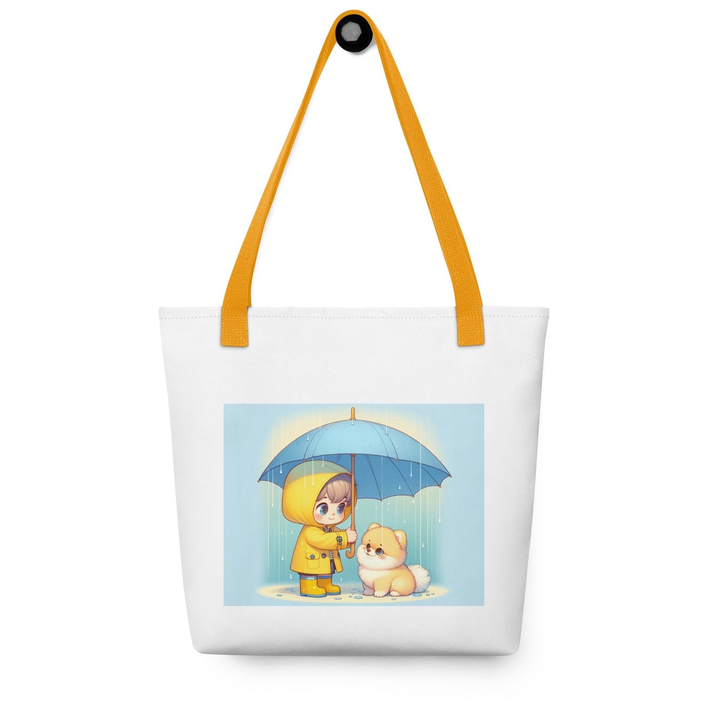 Trendy Polyester Tote Bag met Kind & Pomeranian Illustratie - #shop_name