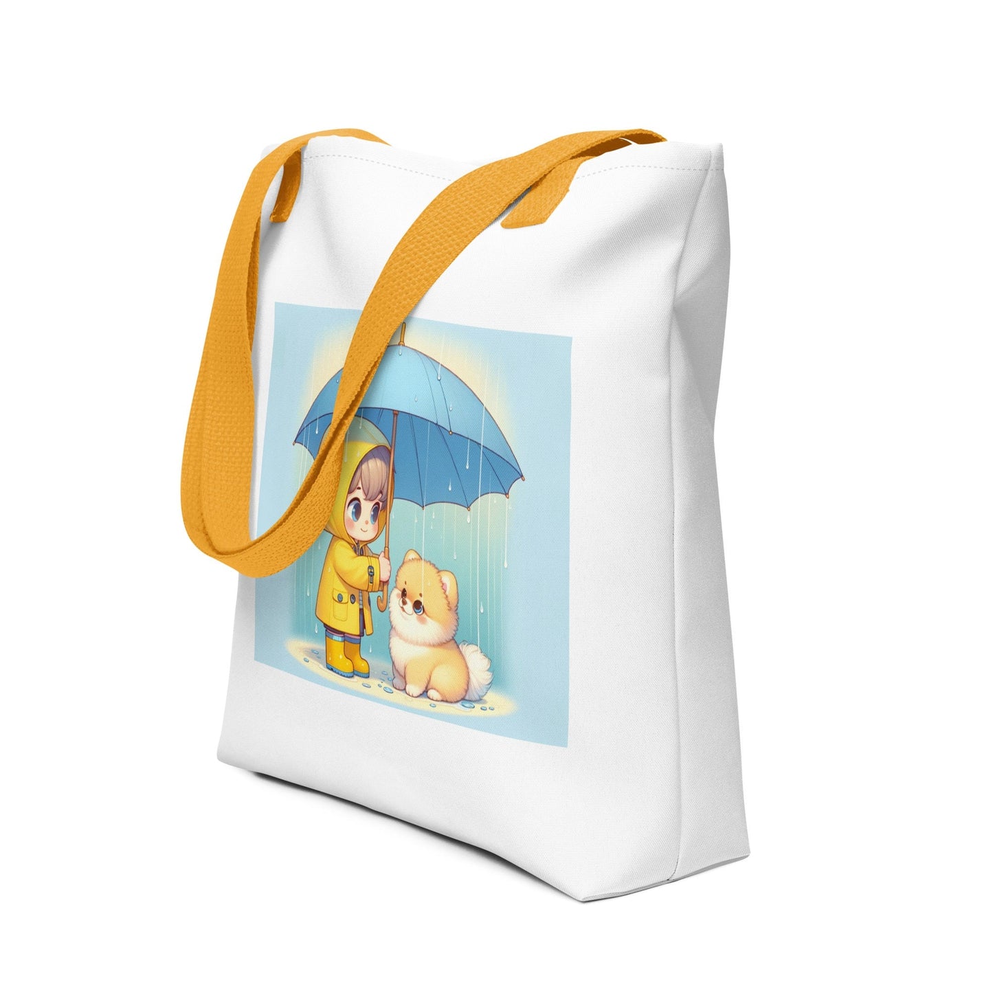 Trendy Polyester Tote Bag met Kind & Pomeranian Illustratie - #shop_name