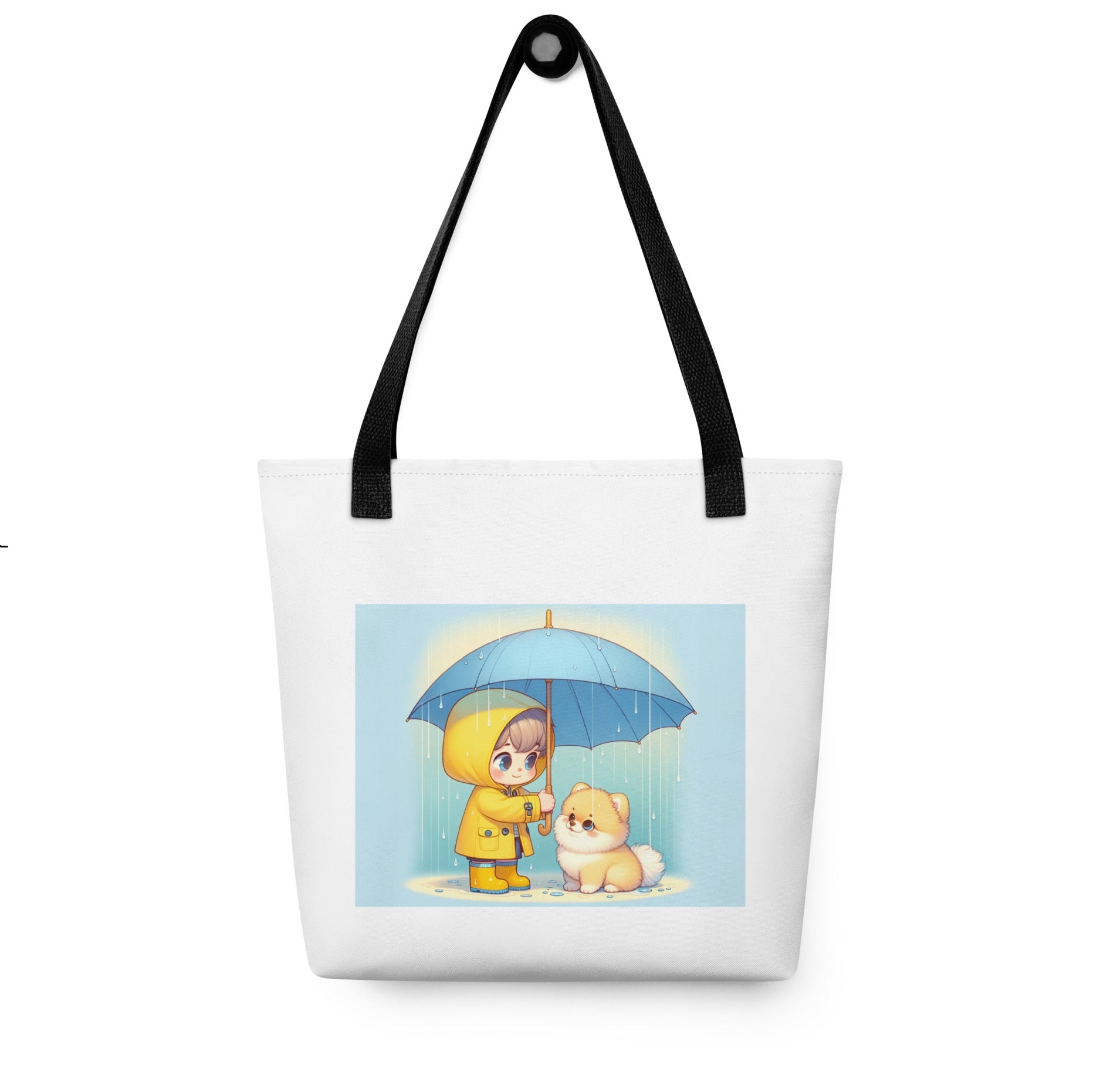 Trendy Polyester Tote Bag met Kind & Pomeranian Illustratie - #shop_name