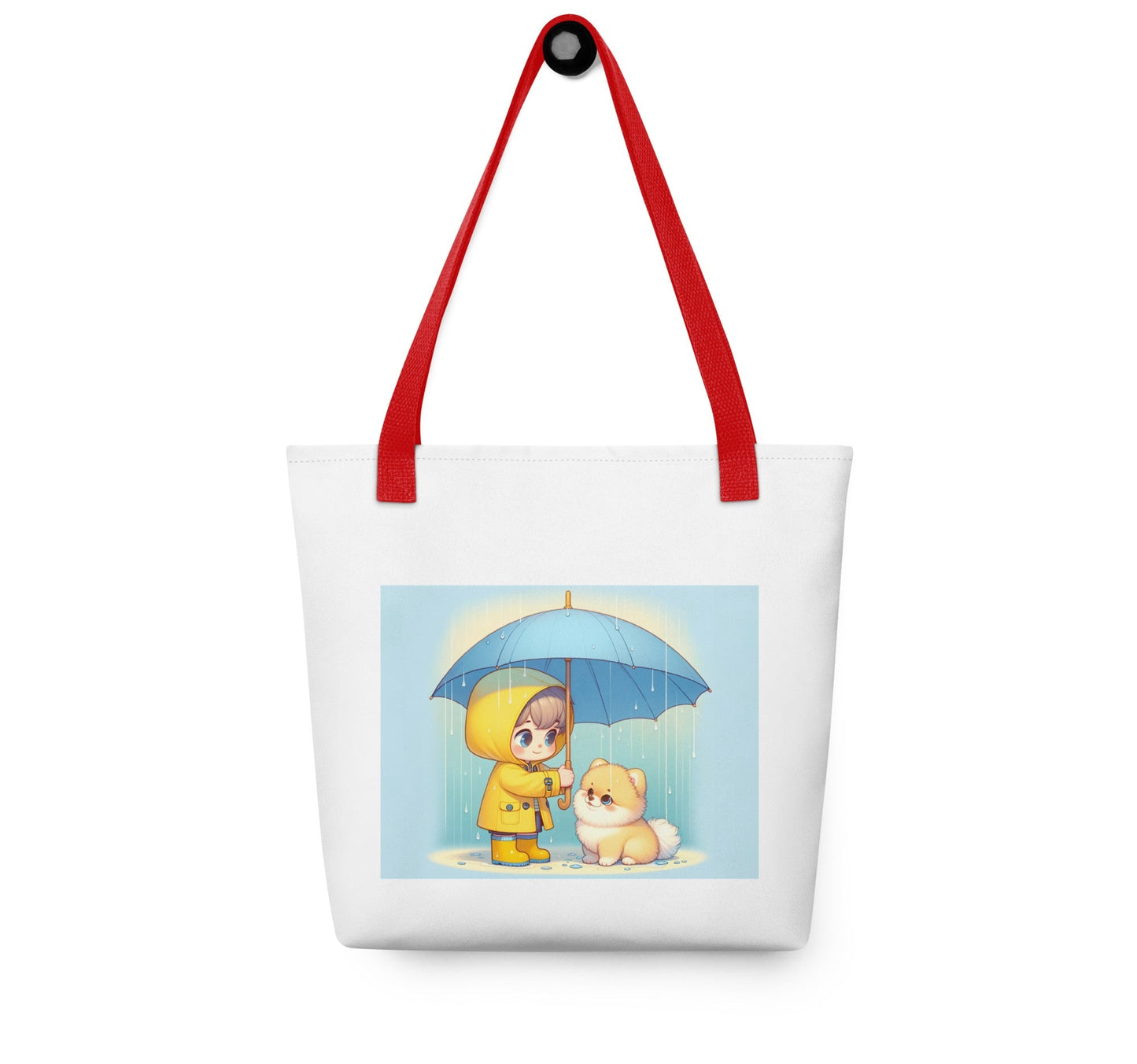 Trendy Polyester Tote Bag met Kind & Pomeranian Illustratie - #shop_name