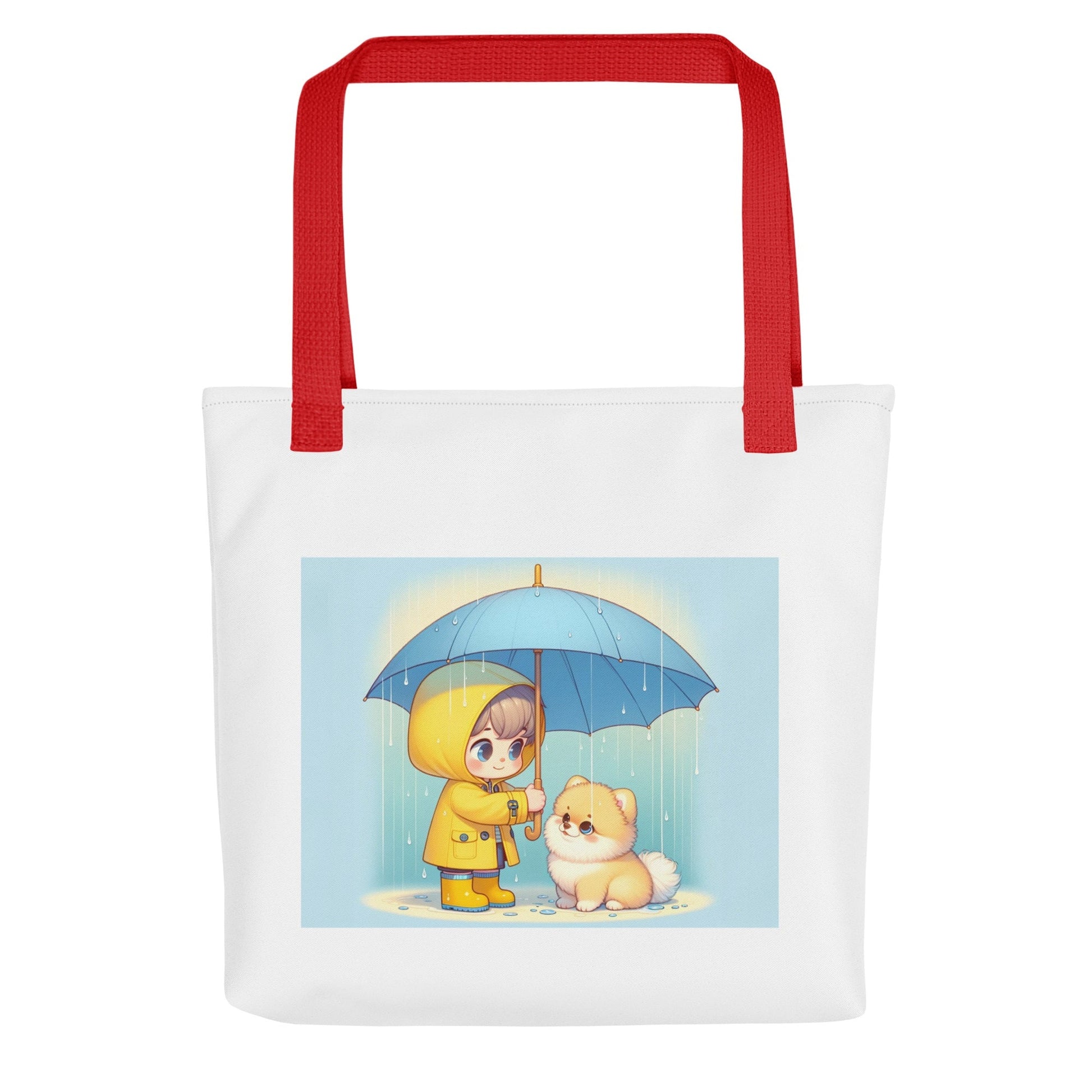 Trendy Polyester Tote Bag met Kind & Pomeranian Illustratie - #shop_name