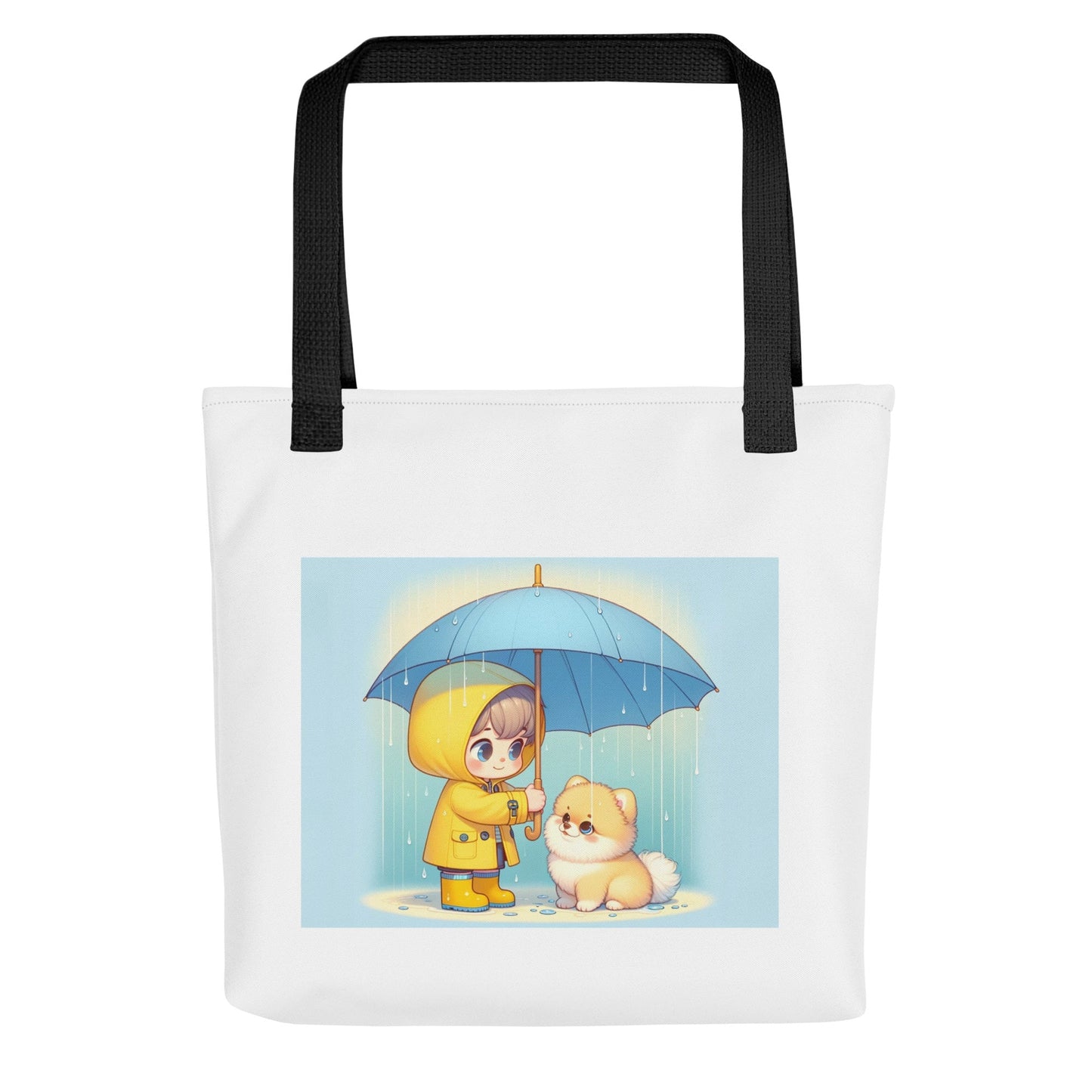 Trendy Polyester Tote Bag met Kind & Pomeranian Illustratie - #shop_name