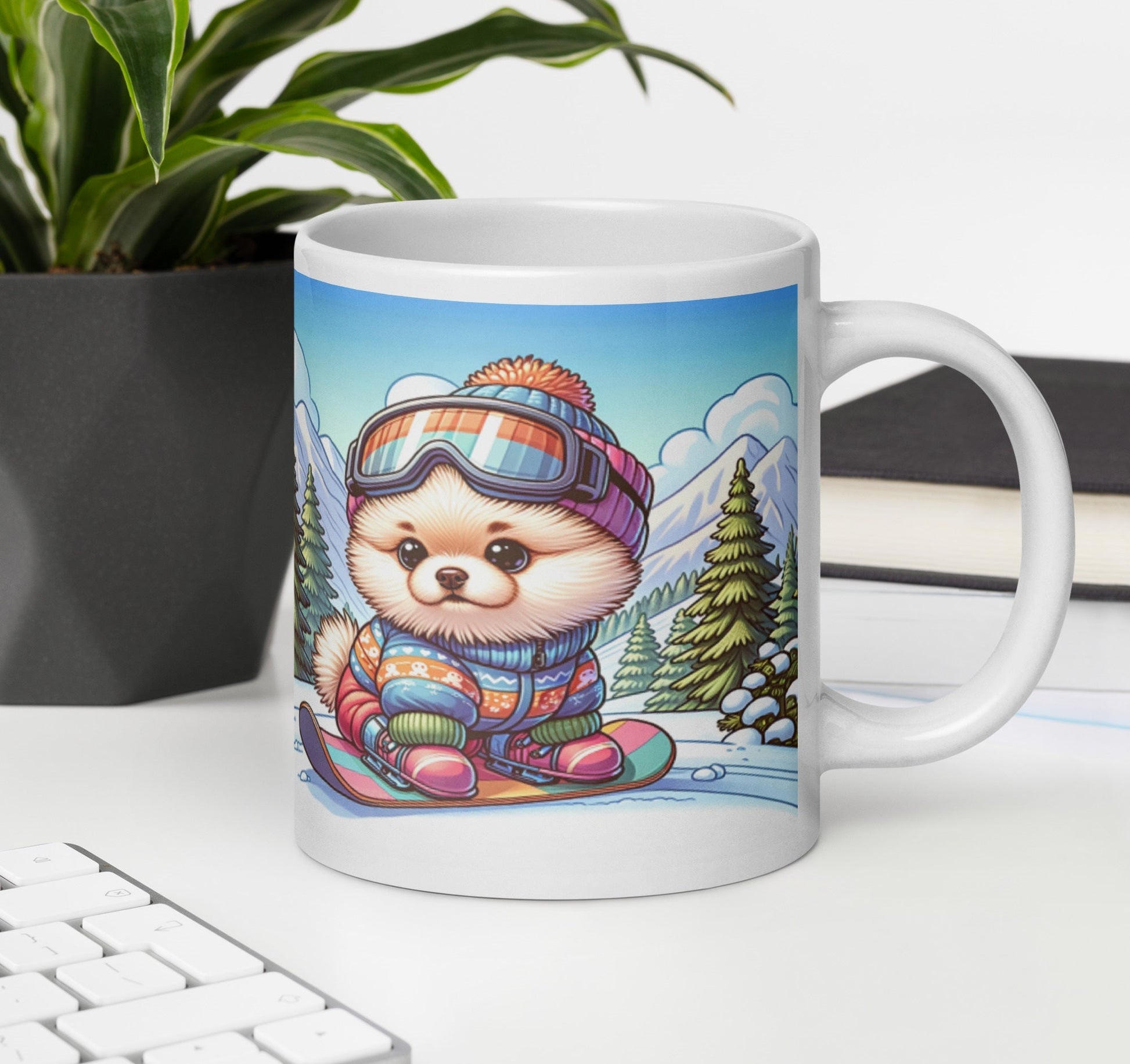 Winterse Pomeranian Snowboard Mok - Begin Je Dag Met Sneeuwpret - #shop_name