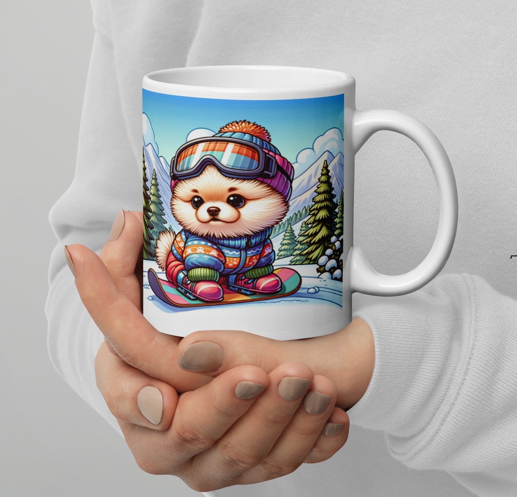 Winterse Pomeranian Snowboard Mok - Begin Je Dag Met Sneeuwpret - #shop_name