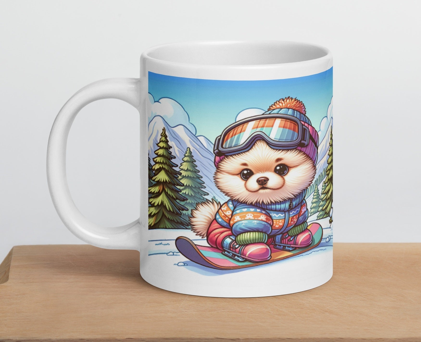 Winterse Pomeranian Snowboard Mok - Begin Je Dag Met Sneeuwpret - #shop_name