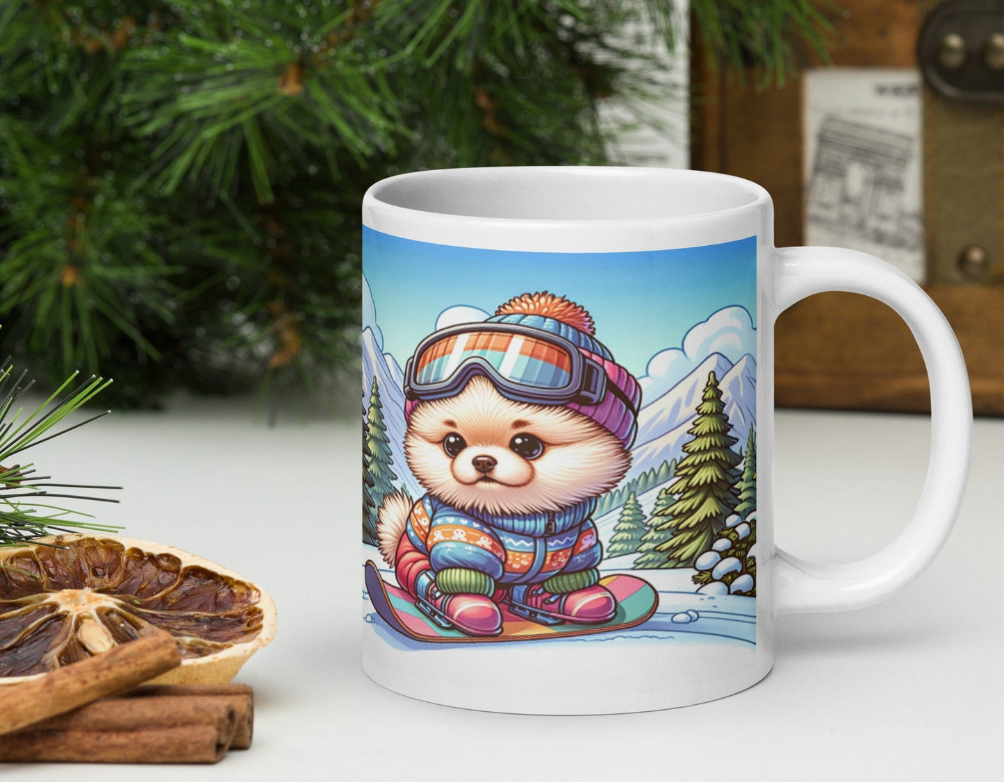 Winterse Pomeranian Snowboard Mok - Begin Je Dag Met Sneeuwpret - #shop_name