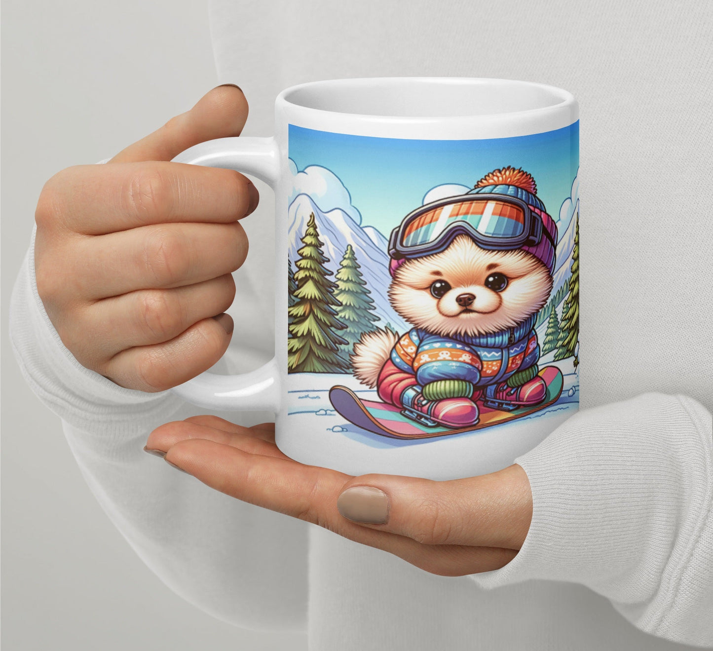 Winterse Pomeranian Snowboard Mok - Begin Je Dag Met Sneeuwpret - #shop_name