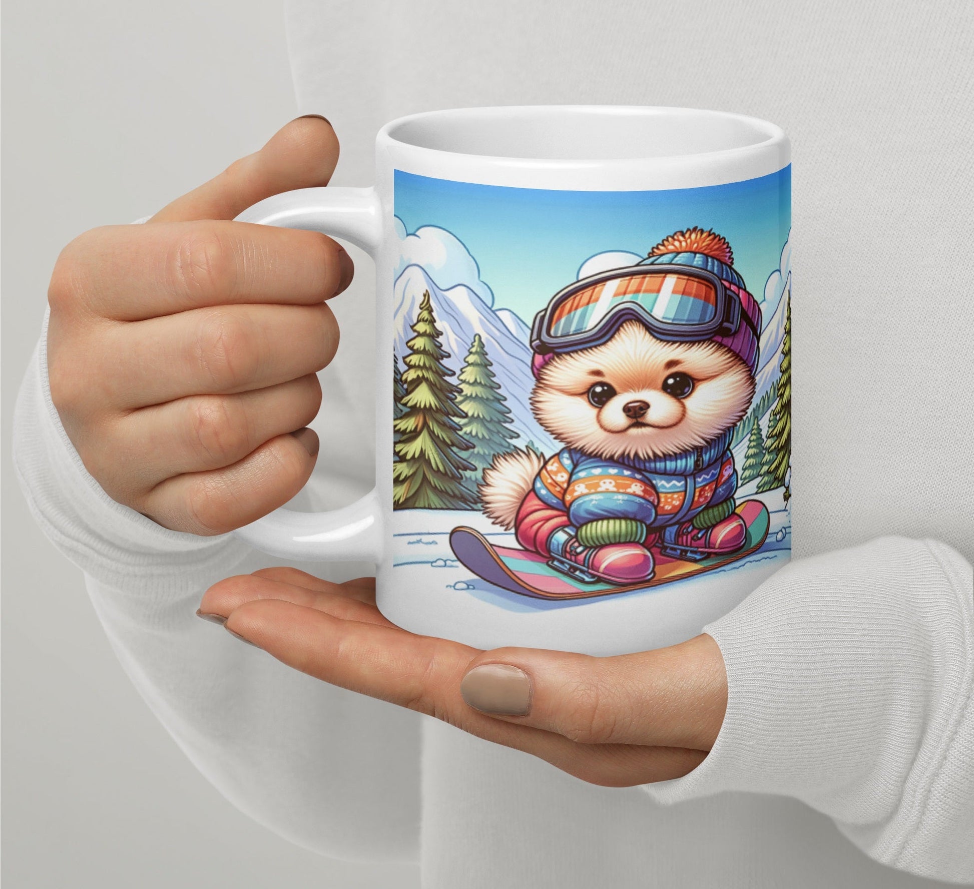 Winterse Pomeranian Snowboard Mok - Begin Je Dag Met Sneeuwpret - #shop_name