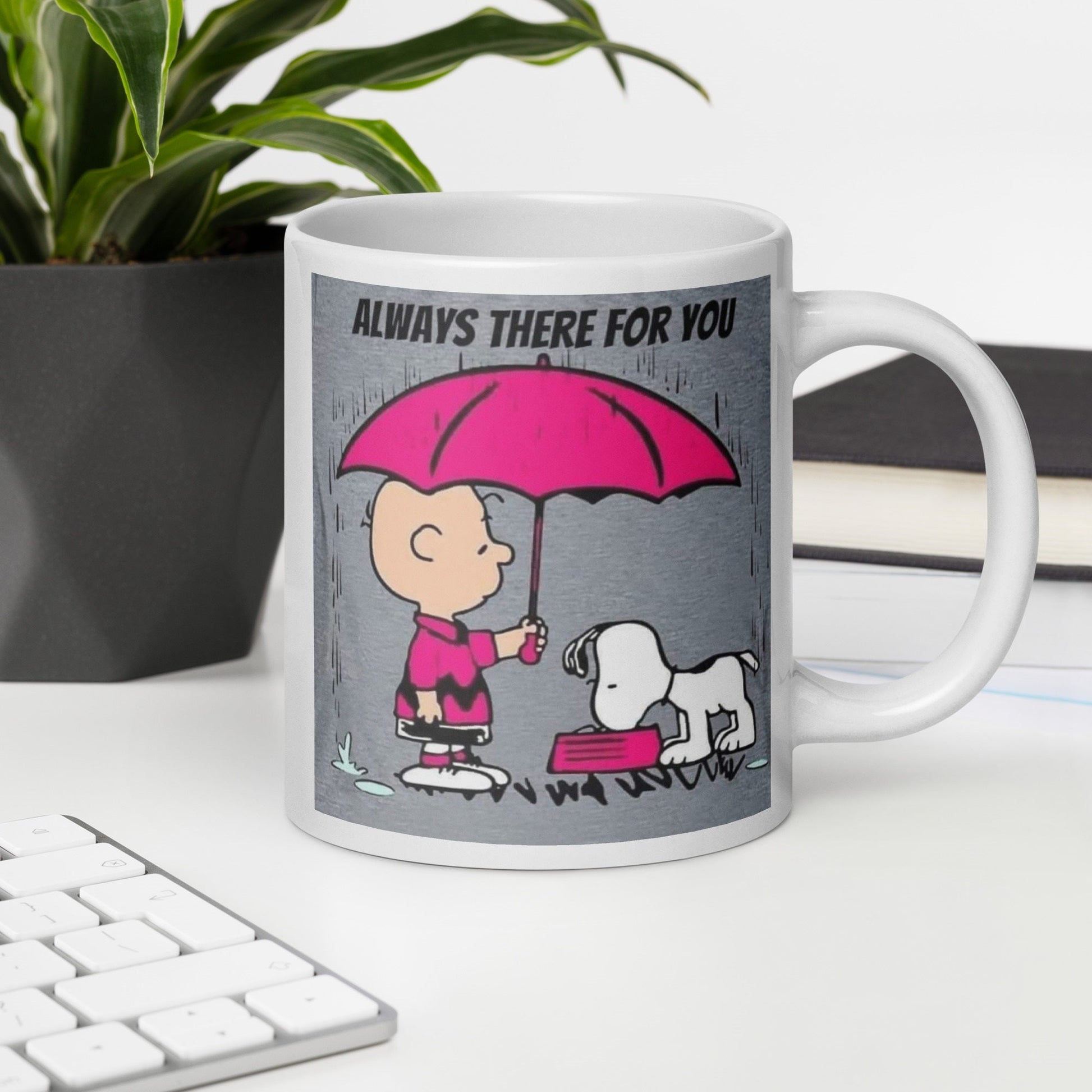 Witte Glanzende Mok met Sfeervolle Illustratie - "Always There For YOU" - #shop_name