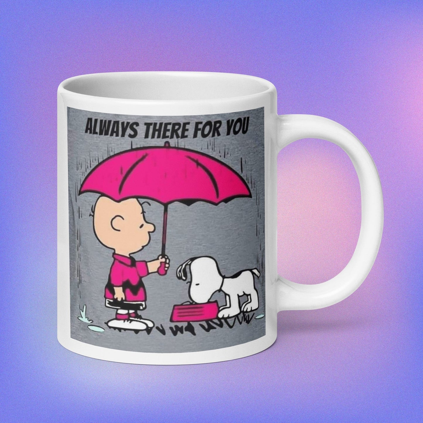 Witte Glanzende Mok met Sfeervolle Illustratie - "Always There For YOU" - #shop_name