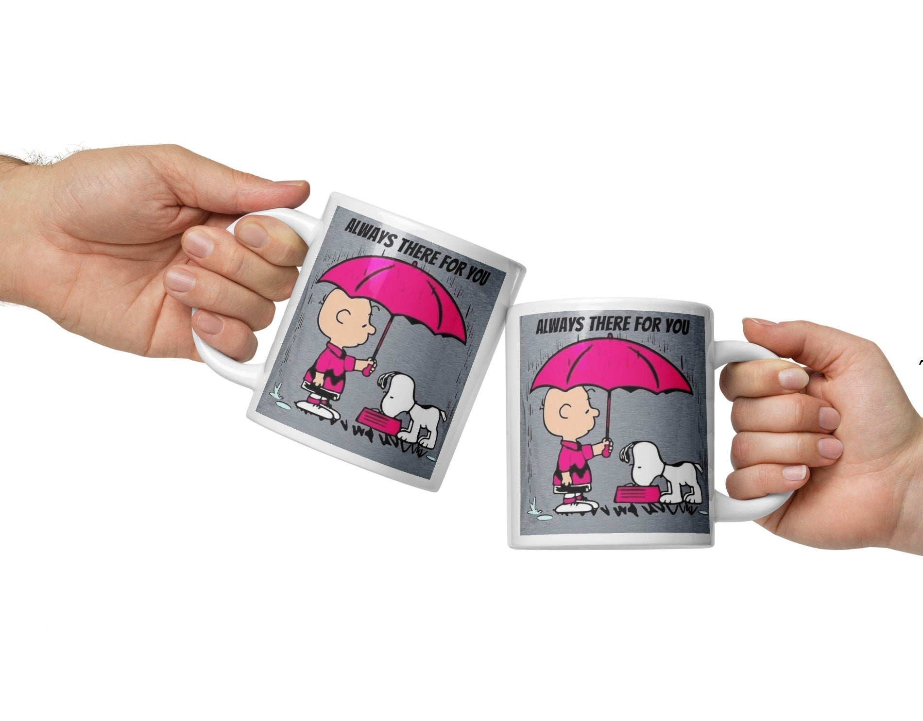 Witte Glanzende Mok met Sfeervolle Illustratie - "Always There For YOU" - #shop_name